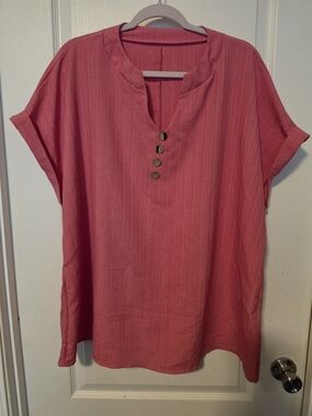 Relaxed Pink Button-Front Women's Top